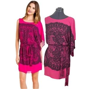 BCBGMaxAzria Leia Begonia Combo Pink and Black One Shoulder Dress Size XXS